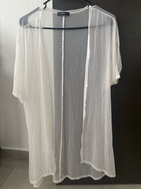 SHEIN White Sheer Mesh Kimono Beach Cover Up - Size S